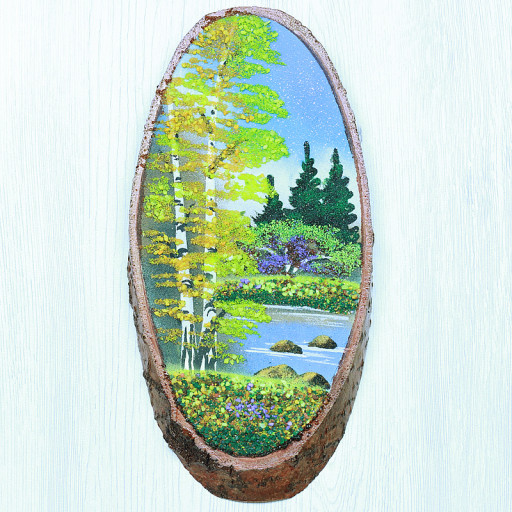 14160361 - Картина на спиле дерева русские березы 30 см осень.