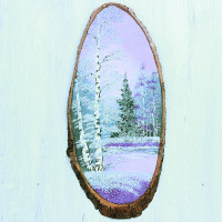 14160701 - Картина на спиле дерева русские березы 50 см зима