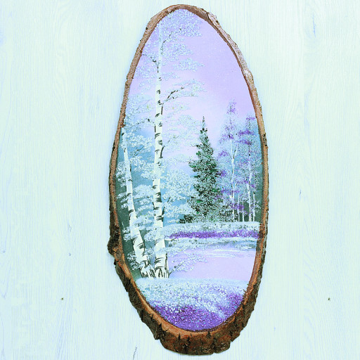 14160701 - Картина на спиле дерева русские березы 50 см зима