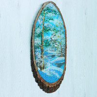 14160702 - Картина на спиле дерева вековые сосны 50 см зима