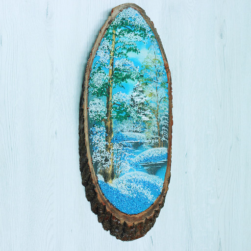 14160702 - Картина на спиле дерева вековые сосны 50 см зима