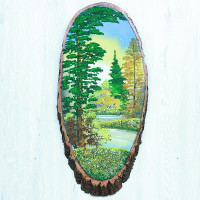 14160862 - Картина на спиле дерева вековые сосны 55 см осень