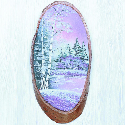 14160304 - Картина на спиле дерева закат в лесу 30 см зима.