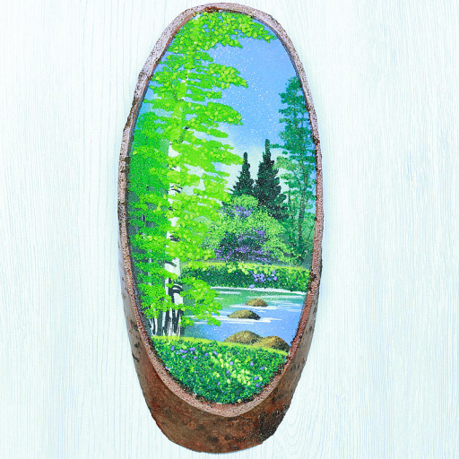 14160333 - Картина на спиле дерева одинокая береза 30 см лето.