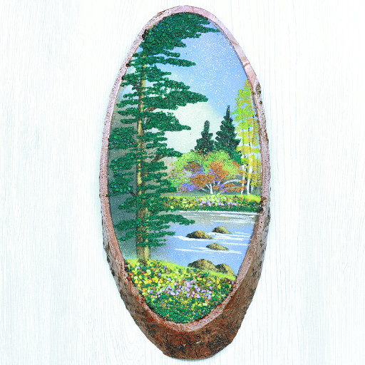 14160362 - Картина на спиле дерева вековые сосны 30 см осень.