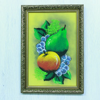 14155705 - Натюрморт яблоко и груша А4, фон - желтый