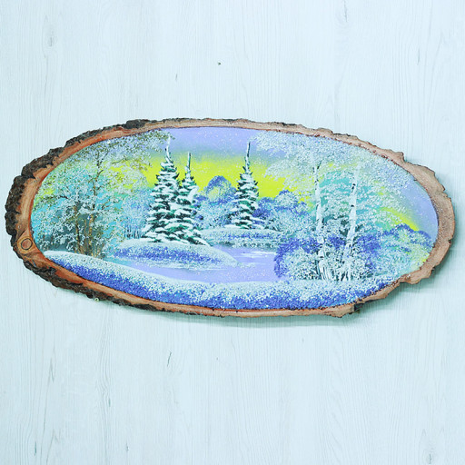 14161014 - Картина на спиле дерева закат в лесу 65 см зима