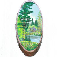 14160462 - Картина на спиле дерева вековые сосны 35 см осень.