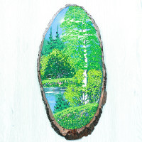 14160533 - Картина на спиле дерева одинокая береза 40 см лето.