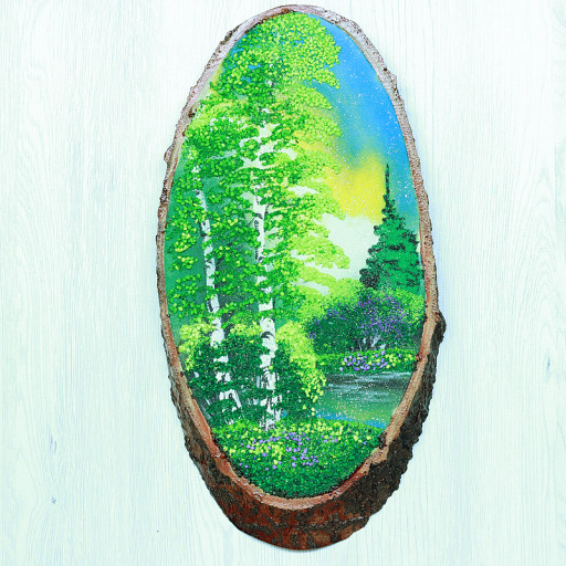 14160535 - Картина на спиле дерева утренний лес 40 см лето.