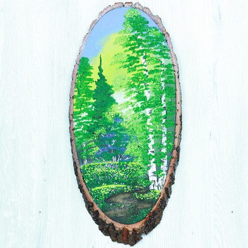 14160737 - Картина на спиле дерева лесная тропинка 50 см лето