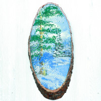 14160602 - Картина на спиле дерева вековые сосны 45 см зима.