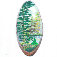 14160662 - Картина на спиле дерева вековые сосны 45 см осень.